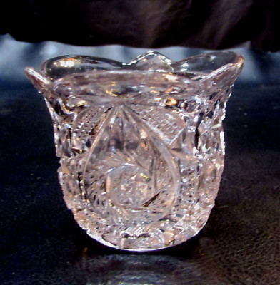 Old 1900's USA EAPG Small 3'' Individual Sugar Bowl Buzz Star Whirligig Pattern