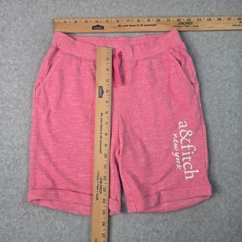 Abercrombie & Fitch Girls Pink Sweat Shorts 11/12 Logo Printed Stretch Cuffed - Picture 5 of 9