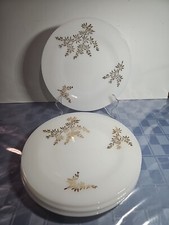 Vtg Federal Glass Milk Glass Golden Glory Bamboo Plate 22k Gold Leaf Set of 4