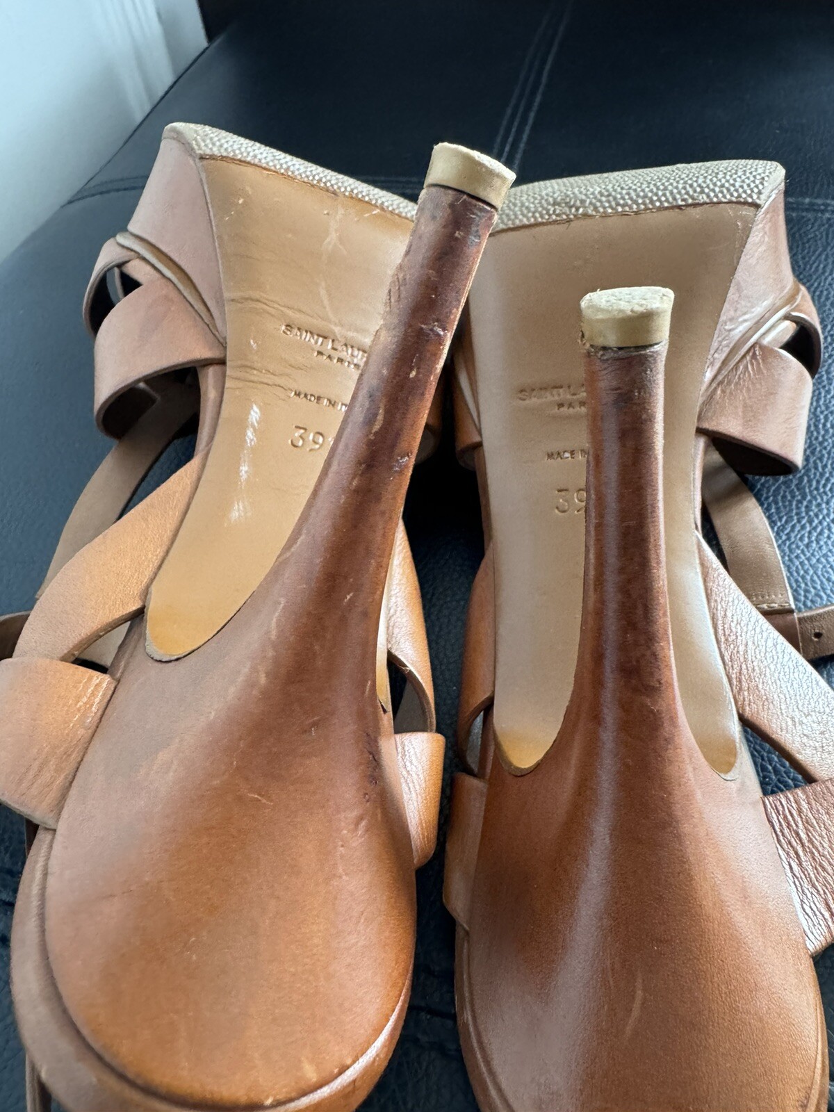 Sandali Saint Laurent TRIBUTE in pelle cinturino punta aperta plateau taglia 39 5