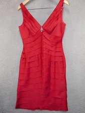 Jones Wear Dress Womens Cocktail Bodycon Red Size 6 Pleated VNeck