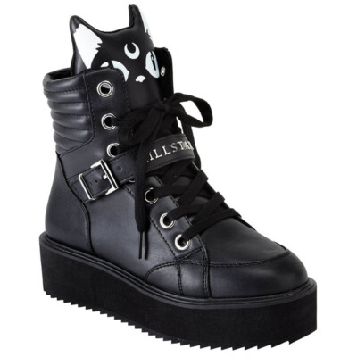 Killstar Gothic Goth Plateauschuhe - Keiko Kitty High Top Sneakers Katzen