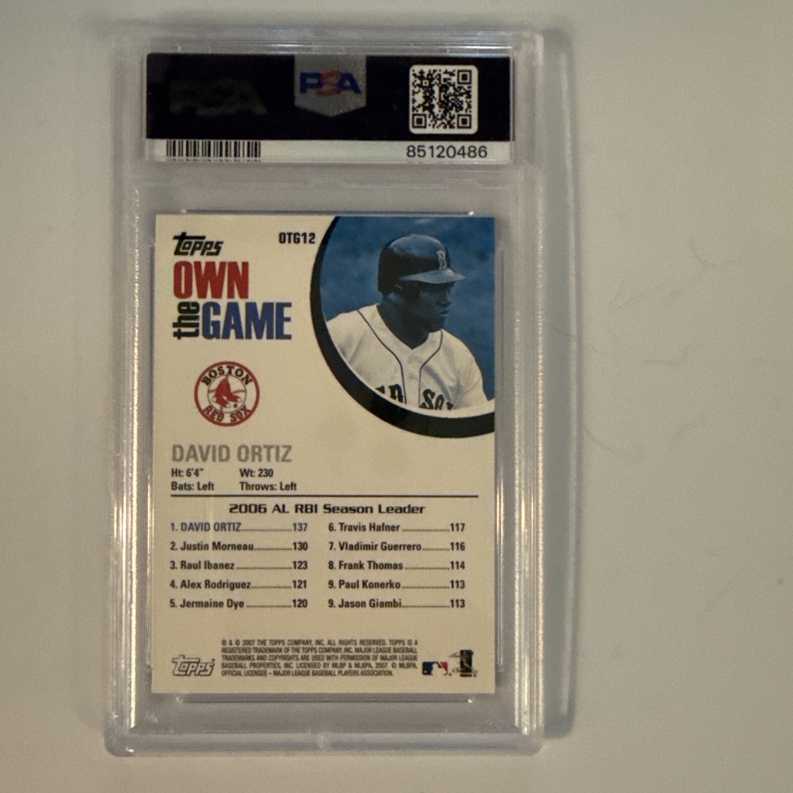 2007 Topps David Ortiz Own the Game #OTG12 PSA 10 Red Sox POP 17  HOF view 5