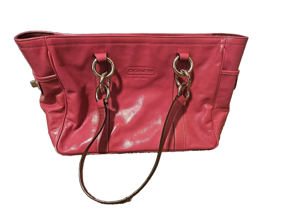 い COACH 12839 East West Gallery Tote Shopper Bag Pink Patent Leather