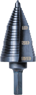 KTSB15 Step Drill Bit 7/8 1-3/8'' Double Fluted, Marked, 3/8'' Hex Shank Tool