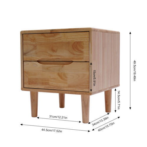 Mid Century Modern Wood Nightstand Side Table Bedroom Storage 2 Drawer and Shelf