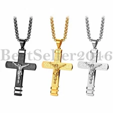 Men Women Stainless Steel Christ Jesus Cross Crucifix Pendant Necklace Chain 22"