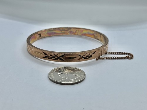 "Brazalete de cadena de seguridad vintage MCM cobre corte diamante flor bisagras 7 1/4""" - Imagen 7 de 7