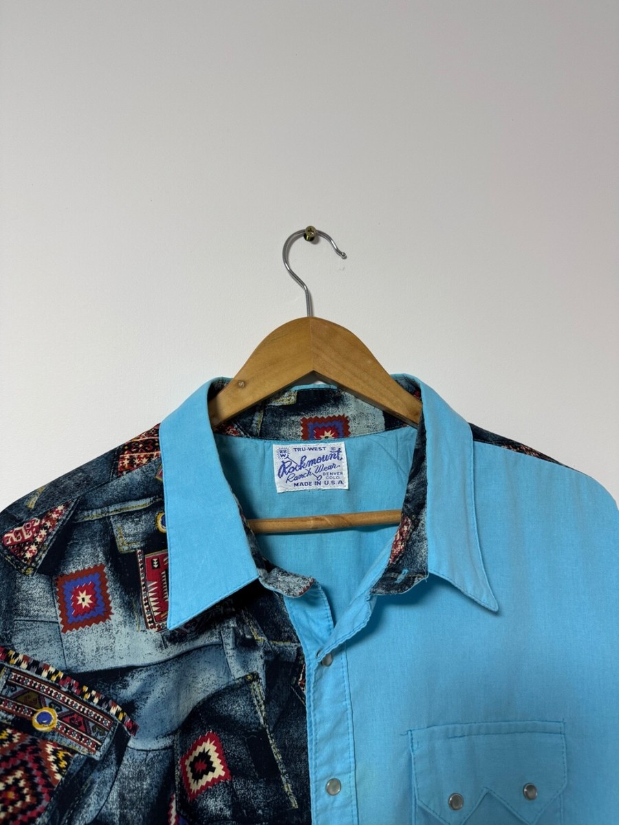 Rockmount USA Tru West Ranch Wear Pearl Snap Aztec Embroidered