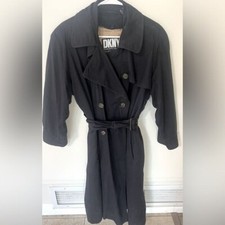 Vintage 90s Donna Karan Dkny Black Wool Trench Coat Rare Find - Women’s Size L