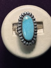 Vintage Ladies Size 5 Navajo Blue Turquoise Sterling Ring Oval