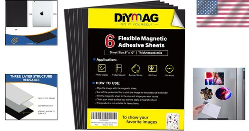 6 Pack of 8" x 10" Adhesive Magnetic Sheets - Ideal for Photos & Unique Decor - Picture 2 of 8