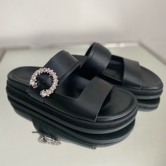 JIMMY CHOO Marga Crystal-Embellished Open-Toe Slides - Black JIMMY CHOO Marga Crystal-Embellished Open-Toe Slides - Black