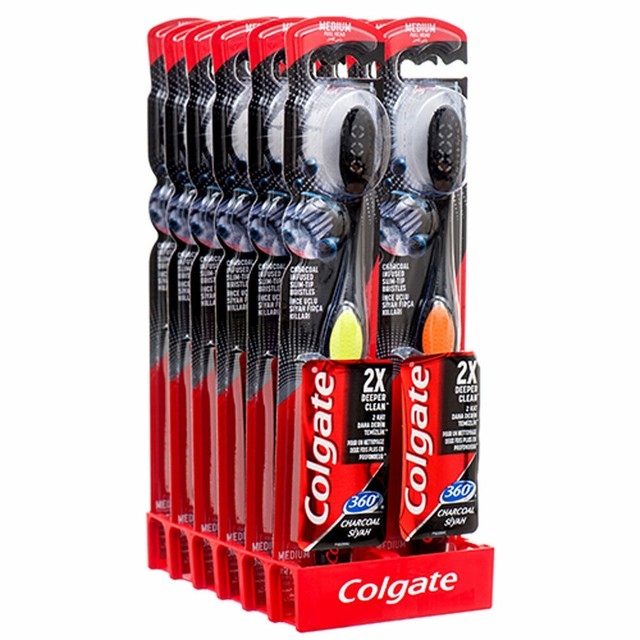4pk Colgate 360 Charcoal Toothbrush Medium Head Black for sale online