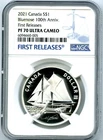 2021 $1 CANADA SILVER PROOF BLUENOSE DOLLAR 100TH NGC PF70 UCAM FIRST RELEASES