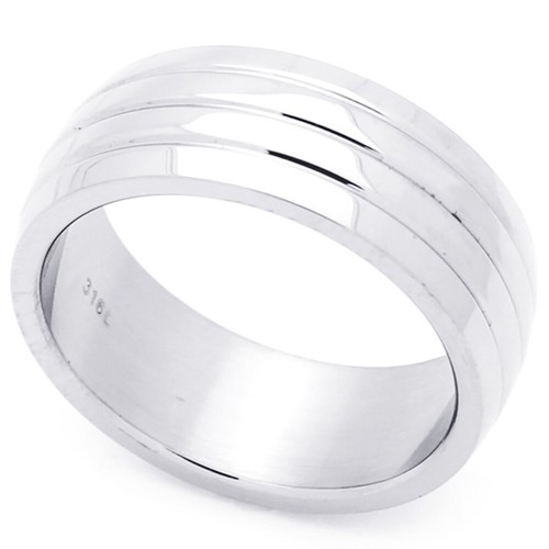 Herren Damen Mode 8 mm Edelstahl Rillen gewölbt Ehering Ring - Bild 1 von 2