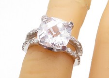 925 Sterling Silver Cubic Zirconia Solitaire With Accents Ring Sz 5 RG5291