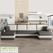 Divano letto  con cuscini 4 posti 3 vani contenitori 304cm grigio écru ASSUNTA