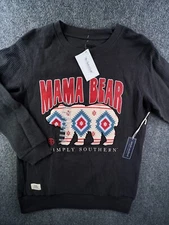 Simply Southern Long Sleeve Shirt Gray Size Small Aztec Mama Bear Waffle Knit