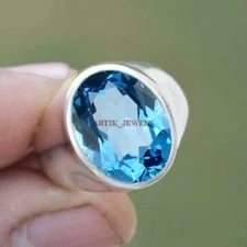 Natural Blue Topaz Gemstone with 925 Sterling Silver Ring for Men's #3062