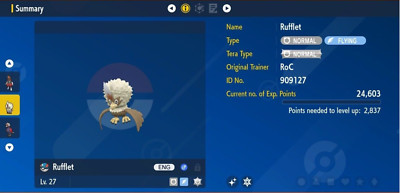 Pokemon Scarlet & Violet 6IV Shiny Rufflet Max EVs