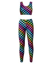 Rainbow Multi Check Squares Crop Top Vest Leggings Co-ord 2 Piece Set Coord