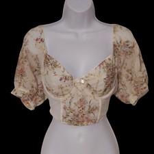 Womens Baby Doll Milkmaid Metallic Dainty Twee Forest Core Corset Top Coquette