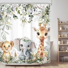 Funny Animals Woodland Wildlife Shower Curtain Eucalyptus Leaves Fabric 60x71