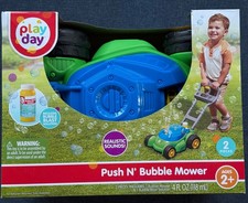 Play Day Push Bubble Mower Toy Realistic Sounds Incl 4oz Solution Ages 2   New