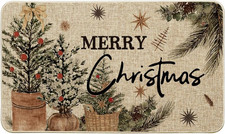 Holly Merry Christmas Doormat, Winter Xmas Ornament Home Decor Low-Profile Switc
