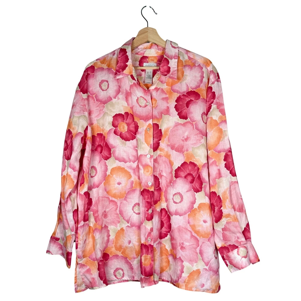 Chemisier Femme Liz Claiborne En Lin Rose - Taille Small, Manches Longues, Occasion En Excellent état