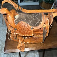 Vintage Hand Tooled Leather Horse Saddlebag P...