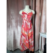 Calvin Klein Pink Abstract Geo Print Strappy Dress Modern Resort Vacation 2