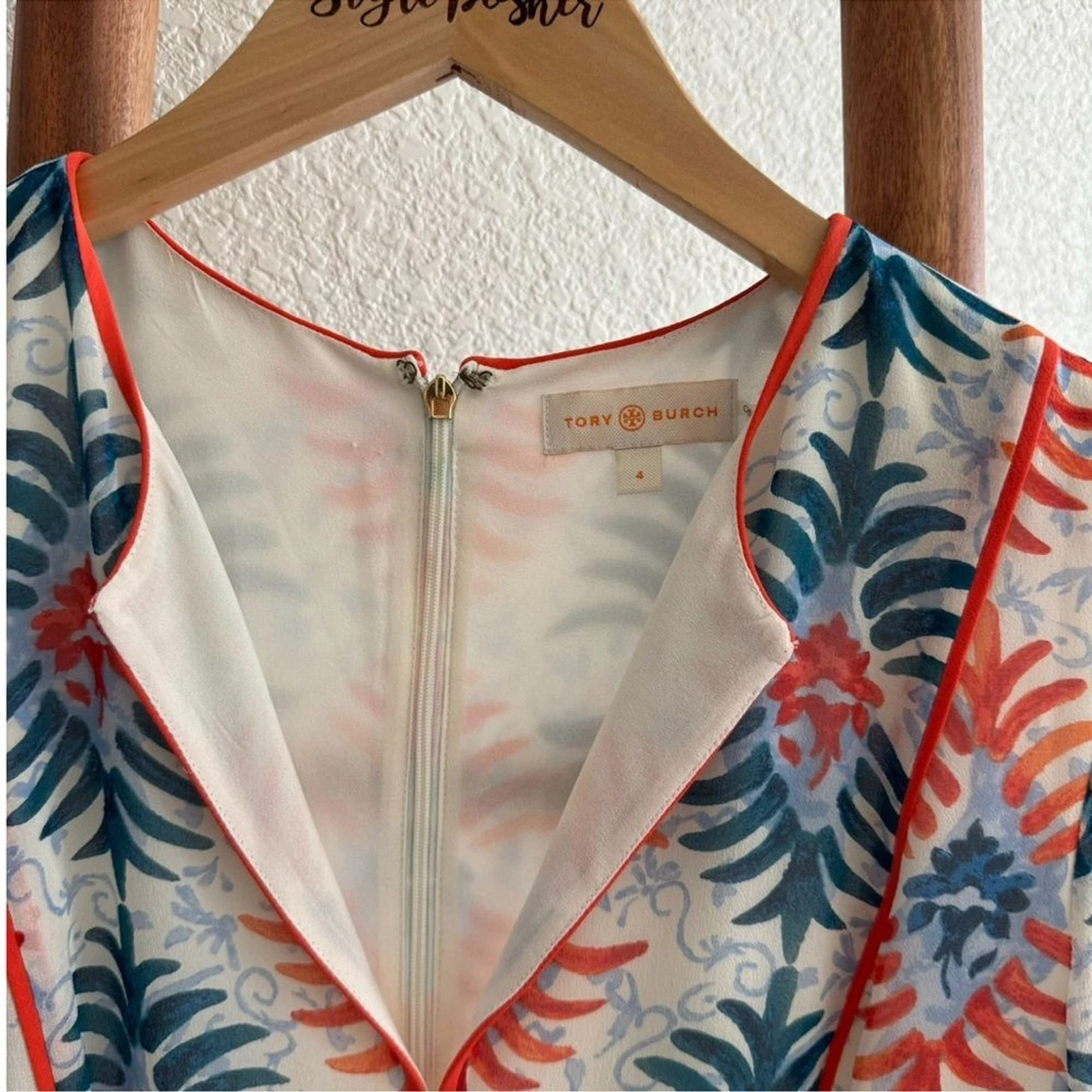 Mini Abito Tory Burch Seta Floreale Arancione Blu Nuovo Taglia 4