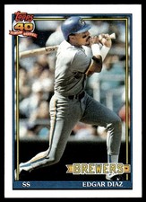 1991 Topps Dark Logo Variation Edgar Diaz Milwaukee Brewers #164