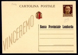 CARTOLINA POSTALE DI RSI C.30 VINCEREMO FILAGRANO n. C104D NUOVA