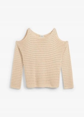 Neu Boxy-Pullover mit Cut-Outs Gr. 36/38 Kieselbeige oversize Strickpullover