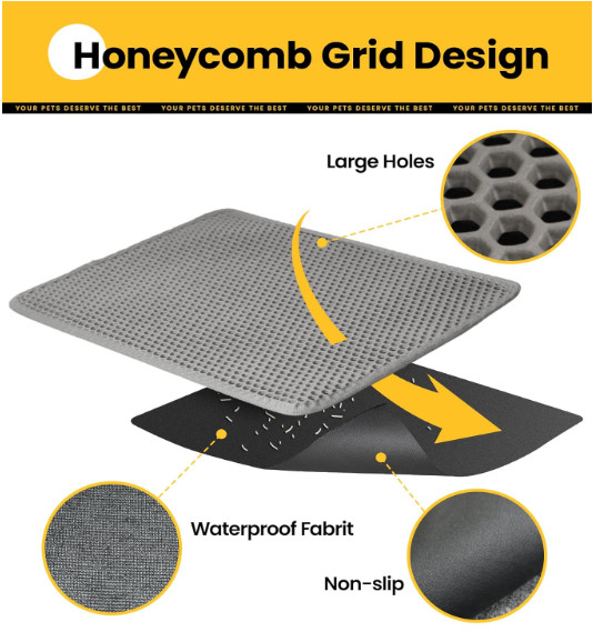 Double Layer Cat Litter Mat Trapping Honeycomb Soft Waterproof Kitty Litter Mat