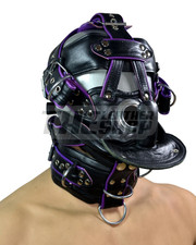 Full Head Leather Bondage Hood Muzzle Gear Locking BDSM Mask Adjustable Harness