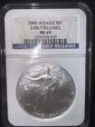 2006-W NGC MS69 AMERICAN SILVER EAGLE MS 69 WEST POINT MINT BURNISHED ISSUE