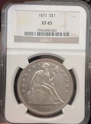 1871 $1 Seated Liberty Silver Dollar NGC XF45 Gorgeous with luster on both sides