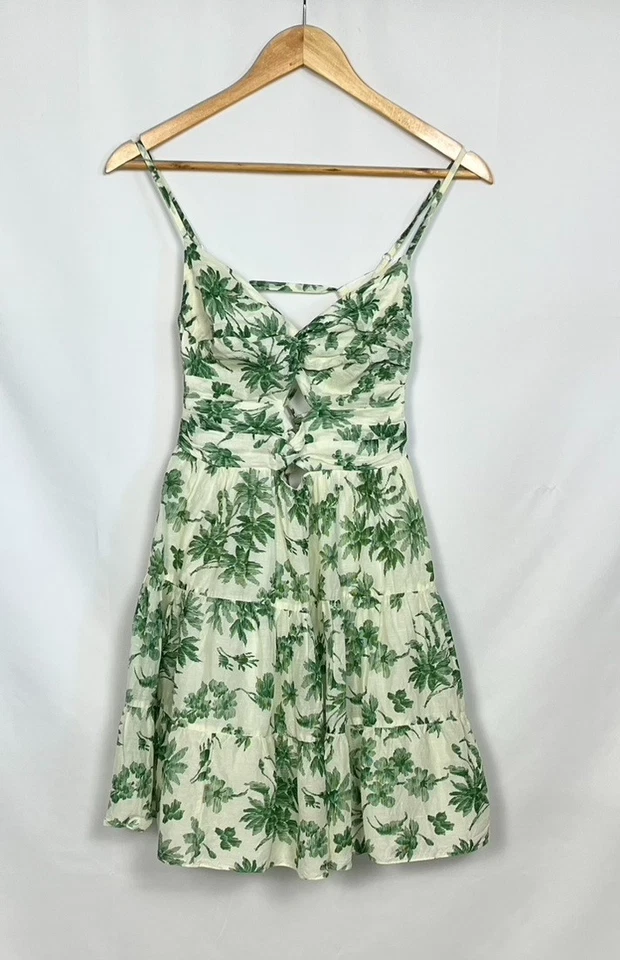Robe Sandro en lin imprimé tropical vert – Taille 34 (XS) - Photo 1/4