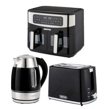 GEEPAS 1.7L Electric Kettle 2 Slice Bread Toaster & 9L Dual Zone Air Fryer Set