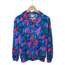 Vintage Teddi Geometric Print Jacket Zip Up 90s Colorful Abstract Retro S Women
