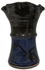 George Young St Andrews Scottish Studio Pottery Stoneware Fluted Vase Deep Blue