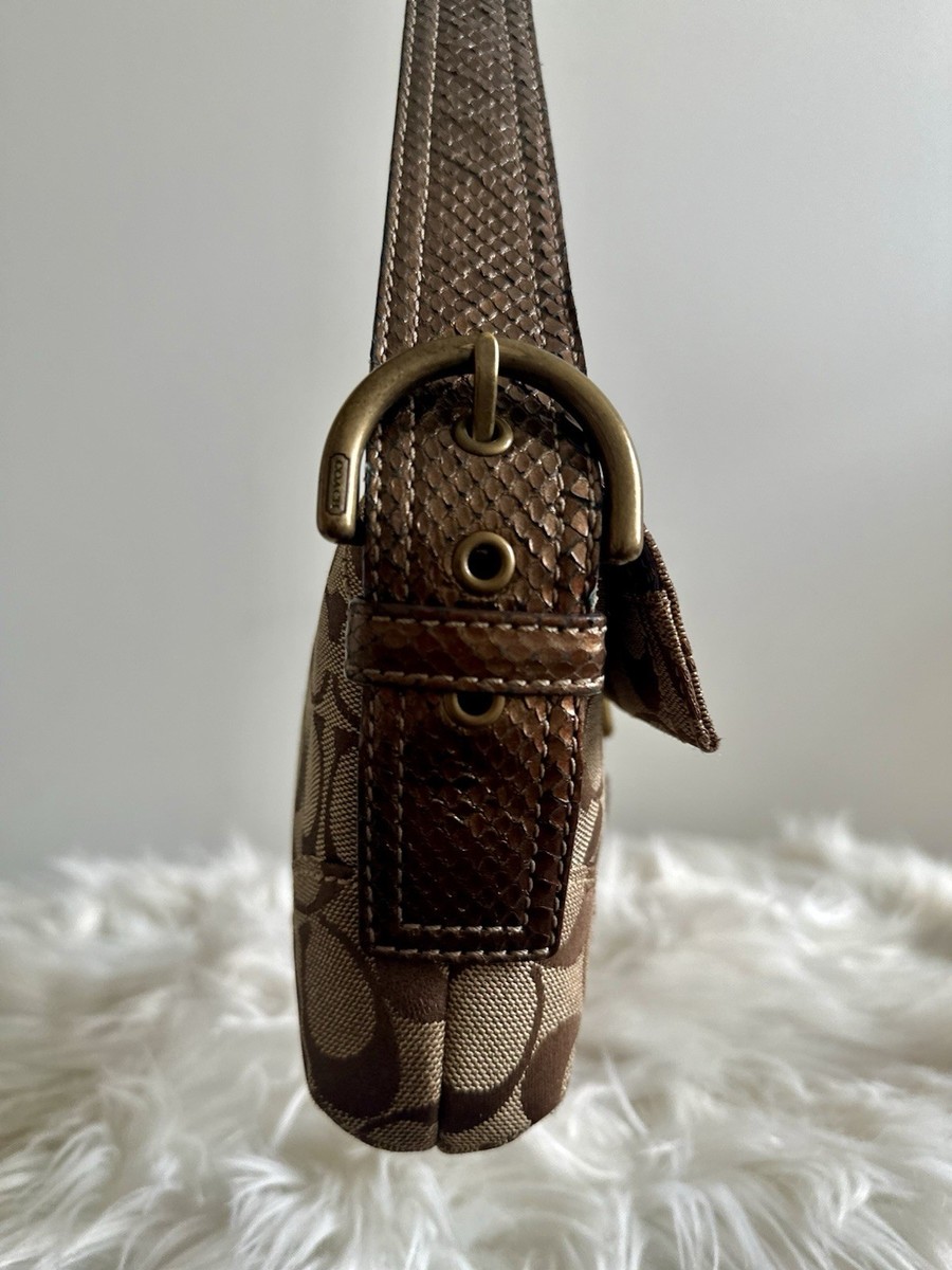 Coach Soho Flap Bag Signature Jacquard Snake Trim Bronze Antique