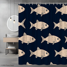 Navy Fish Shower Curtain for Bathroom Decor