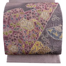 JAPANESE KIMONO BELT FUKURO OBI PURE SILK LIGHT PURPLE OTAIKO-GARA D3645