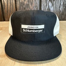 Johnston Schlumberger Vintage Trucker Hat Black Mesh Patch 80s Trucking Cap