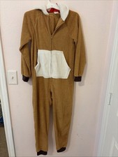 Cat  Jack One Piece Pajamas Youth Large 10/12 Brown Holiday Reindeer Union Suit